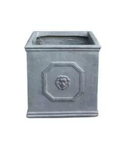 KANTE 12.6 in. W Square Antique Gray Lightweight Concrete/Fiberglass Indoor Outdoor English Lion Head Planter -Vigoro sales Store antique gray kante plant pots osf0172b c80451 44 1000