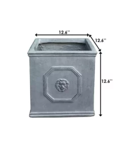 KANTE 12.6 in. W Square Antique Gray Lightweight Concrete/Fiberglass Indoor Outdoor English Lion Head Planter -Vigoro sales Store antique gray kante plant pots osf0172b c80451 fa 1000