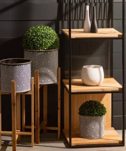 SULLIVANS Black and White Gemoetric Pattern Metal Planter (Set of 3) -Vigoro sales Store black and white patterned sullivans plant pots met1828 1f 1000