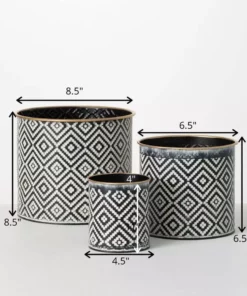 SULLIVANS Black and White Gemoetric Pattern Metal Planter (Set of 3) -Vigoro sales Store black and white patterned sullivans plant pots met1828 fa 1000