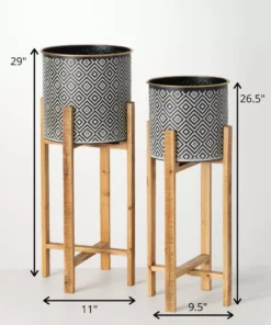 SULLIVANS Black and White Gemoetric Pattern Metal Planter on Stand (Set of 2) 11 SULLIVANS Black and White Gemoetric Pattern Metal Planter on Stand (Set of 2) -Vigoro sales Store black and white patterned sullivans plant pots met1830 44 1000