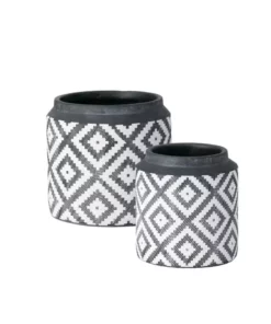 SULLIVANS Black Cement Flower Pots (Set of 2)