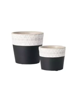 SULLIVANS Black Cement Flower Pots (Set of 2)