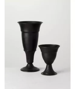 SULLIVANS Metal Black Urns (Set of 2)