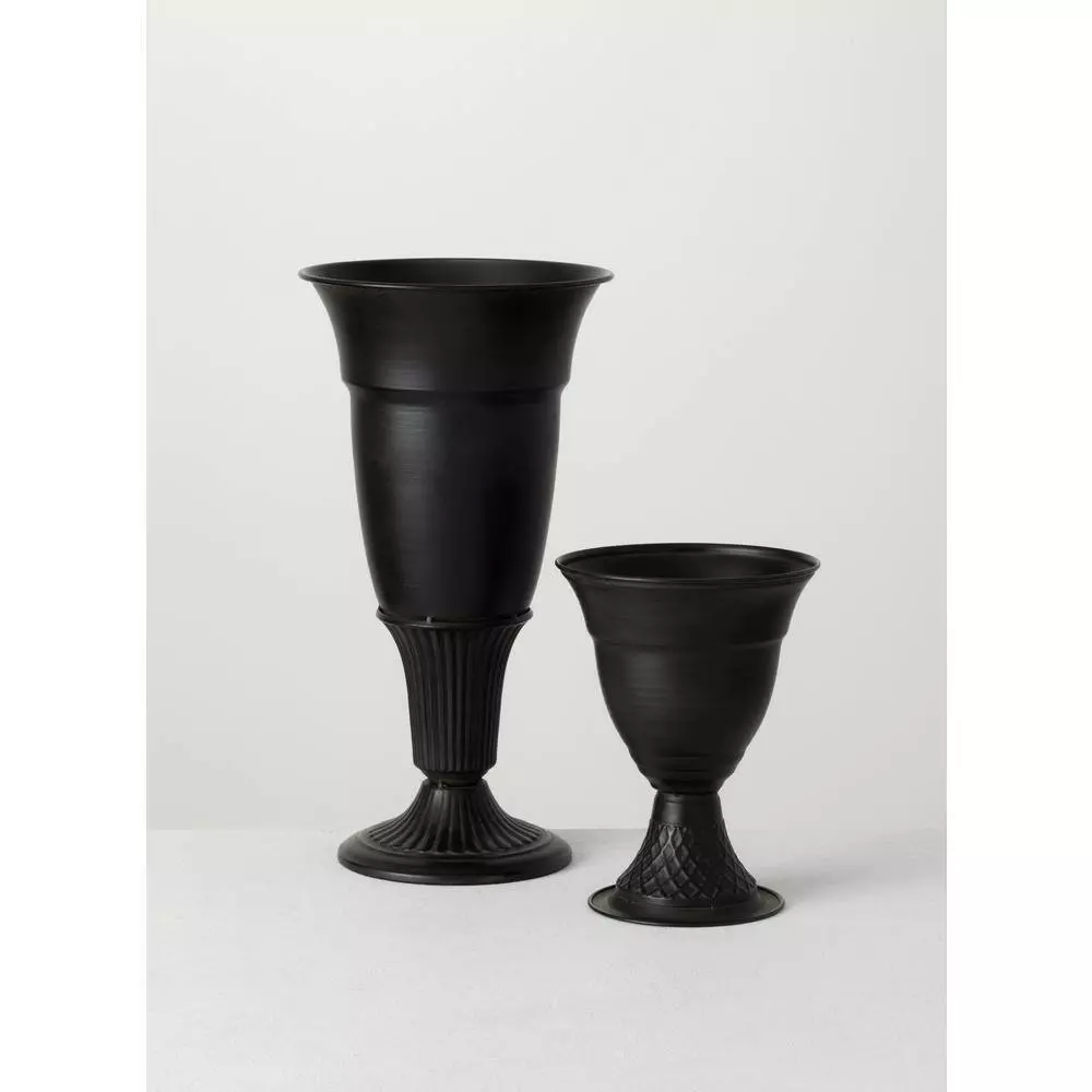 SULLIVANS Metal Black Urns (Set of 2) 3 SULLIVANS Metal Black Urns (Set of 2)