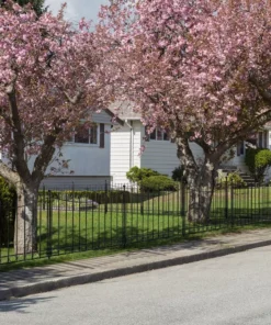 Vigoro Beaumont 40.4 in. H x 49.6 in. W Black Steel 3-Rail Fence Panel (4-Pack) -Vigoro sales Store black vigoro garden fencing 860336 4pk 44 1000