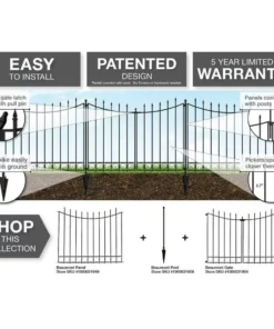 Vigoro Beaumont 40.4 in. H x 49.6 in. W Black Steel 3-Rail Fence Panel (4-Pack) -Vigoro sales Store black vigoro garden fencing 860336 4pk 4f 1000