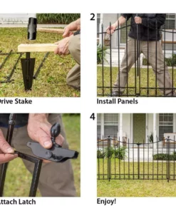 Vigoro Beaumont 40.4 in. H x 49.6 in. W Black Steel 3-Rail Fence Panel (4-Pack) -Vigoro sales Store black vigoro garden fencing 860336 4pk 76 1000