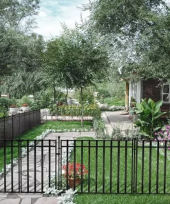 Vigoro 37.2 in. H x 42.87 in. W Steel 3-Rail Garden Fence Panel -Vigoro sales Store black vigoro garden fencing 860701 44 1000