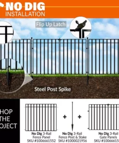 Vigoro 37.2 in. H x 42.87 in. W Steel 3-Rail Garden Fence Panel -Vigoro sales Store black vigoro garden fencing 860701 a0 1000