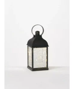 SULLIVANS 10.5 in. Black Speckled Lantern with LED Pillar Candle