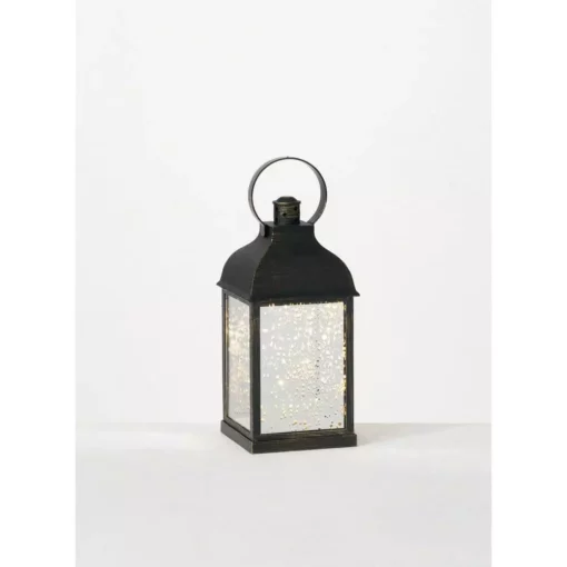 SULLIVANS 10.5 in. Black Speckled Lantern with LED Pillar Candle -Vigoro sales Store blacks sullivans outdoor lanterns sea44237ln 64 1000