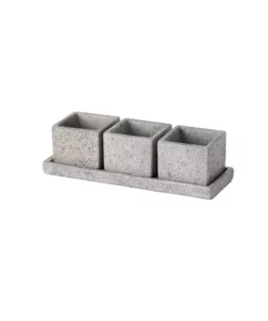 SULLIVANS Cement Flower Pots Tray -Set of 3