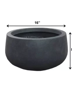 KANTE 16 in. W Round Charcoal Lightweight Concrete/Fiberglass Indoor Outdoor Elegant Bowl Planter -Vigoro sales Store charcoal kante plant pots osc0051b c60121 76 1000