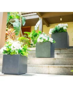 KANTE 16 in. x 12 in. and 10 in. W Square Charcoal Lightweight Concrete/Fiberglass Indoor Outdoor Elegant Planters (Set of 3) -Vigoro sales Store charcoal kante plant pots osf0001abc c60121 1f 1000