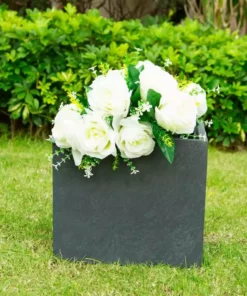 KANTE 12 in. H Square Charcoal Concrete/Fiberglass Indoor Outdoor Elegant Planter