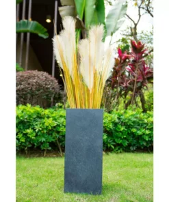 KANTE 20 in. H Square Charcoal Lightweight Concrete/Fiberglass Indoor Outdoor Elegant Tall Planter -Vigoro sales Store charcoal kante plant pots osf0002a c60121 1d 1000