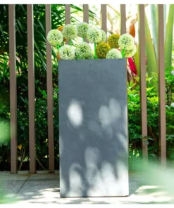 KANTE 20 in. H Square Charcoal Lightweight Concrete/Fiberglass Indoor Outdoor Elegant Tall Planter -Vigoro sales Store charcoal kante plant pots osf0002a c60121 1f 1000