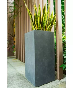 KANTE 20 in. H Square Charcoal Lightweight Concrete/Fiberglass Indoor Outdoor Elegant Tall Planter -Vigoro sales Store charcoal kante plant pots osf0002a c60121 4f 1000