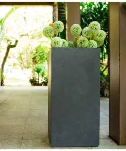 KANTE 20 in. H Square Charcoal Lightweight Concrete/Fiberglass Indoor Outdoor Elegant Tall Planter