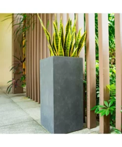 KANTE 20 in. H Square Charcoal Lightweight Concrete/Fiberglass Indoor Outdoor Elegant Tall Planter -Vigoro sales Store charcoal kante plant pots osf0002a c60121 fa 1000