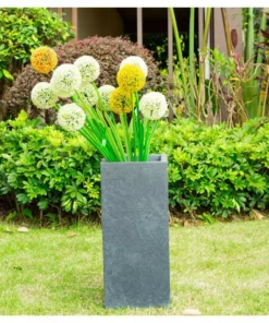 KANTE 24 in. H Square Charcoal Concrete/Fiberglass Indoor Outdoor Elegant Tall Planter -Vigoro sales Store charcoal kante plant pots osf0002b c60121 76 1000