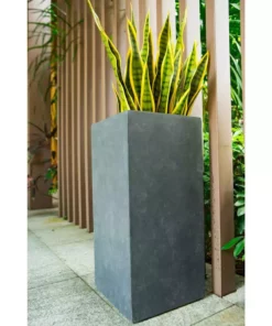 KANTE 28 in. H Square Charcoal Concrete/Fiberglass Indoor Outdoor Modern Tall Planter -Vigoro sales Store charcoal kante plant pots osf0002c c60121 4f 1000
