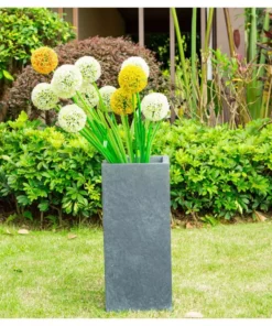 KANTE 28 in. H Square Charcoal Concrete/Fiberglass Indoor Outdoor Modern Tall Planter -Vigoro sales Store charcoal kante plant pots osf0002c c60121 fa 1000