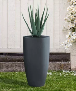 KANTE 13.39 in. x 23.62 in. Round Charcoal Finish Lightweight Concrete and Fiberglass Indoor Outdoor Planter w/Drainage Hole -Vigoro sales Store charcoal kante plant pots rc0099a c60121 44 1000