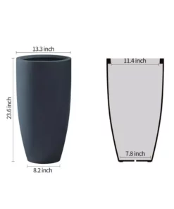 KANTE 13.39 in. x 23.62 in. Round Charcoal Finish Lightweight Concrete and Fiberglass Indoor Outdoor Planter w/Drainage Hole -Vigoro sales Store charcoal kante plant pots rc0099a c60121 4f 1000
