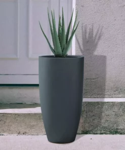 KANTE 13.39 in. x 23.62 in. Round Charcoal Finish Lightweight Concrete and Fiberglass Indoor Outdoor Planter w/Drainage Hole -Vigoro sales Store charcoal kante plant pots rc0099a c60121 76 1000