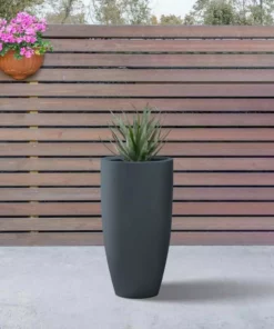 KANTE 13.39 in. x 23.62 in. Round Charcoal Finish Lightweight Concrete and Fiberglass Indoor Outdoor Planter w/Drainage Hole -Vigoro sales Store charcoal kante plant pots rc0099a c60121 c3 1000