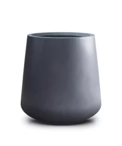 KANTE 11.81 in. x 12.2 in. Round Charcoal Finish Lightweight Concrete & Fiberglass Indoor Outdoor Planter with Drainage Hole