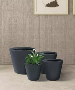 KANTE 20.9", 17.7", 15" & 12.6"H Cylindrical Charcoal Finish Lightweight Concrete Modern Planters Set of 4, Outdoor Indoor -Vigoro sales Store charcoal kante plant pots rc0154bcde c60121 4f 1000