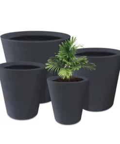 KANTE 20.9", 17.7", 15" & 12.6"H Cylindrical Charcoal Finish Lightweight Concrete Modern Planters Set of 4, Outdoor Indoor