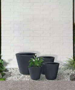 KANTE 20.9", 17.7", 15" & 12.6"H Cylindrical Charcoal Finish Lightweight Concrete Modern Planters Set of 4, Outdoor Indoor -Vigoro sales Store charcoal kante plant pots rc0154bcde c60121 76 1000
