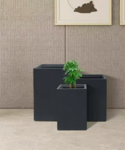 KANTE 19", 16" and 13"H Charcoal Finish Concrete Tall Square Set of 3, Outdoor Indoor Lightweight Planters w/ Drainage Hole 14 KANTE 19", 16" and 13"H Charcoal Finish Concrete Tall Square Set of 3, Outdoor Indoor Lightweight Planters w/ Drainage Hole -Vigoro sales Store charcoal kante plant pots rf0007abc c60121 1f 1000