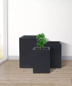 KANTE 19", 16" and 13"H Charcoal Finish Concrete Tall Square Set of 3, Outdoor Indoor Lightweight Planters w/ Drainage Hole 15 KANTE 19", 16" and 13"H Charcoal Finish Concrete Tall Square Set of 3, Outdoor Indoor Lightweight Planters w/ Drainage Hole -Vigoro sales Store charcoal kante plant pots rf0007abc c60121 44 1000