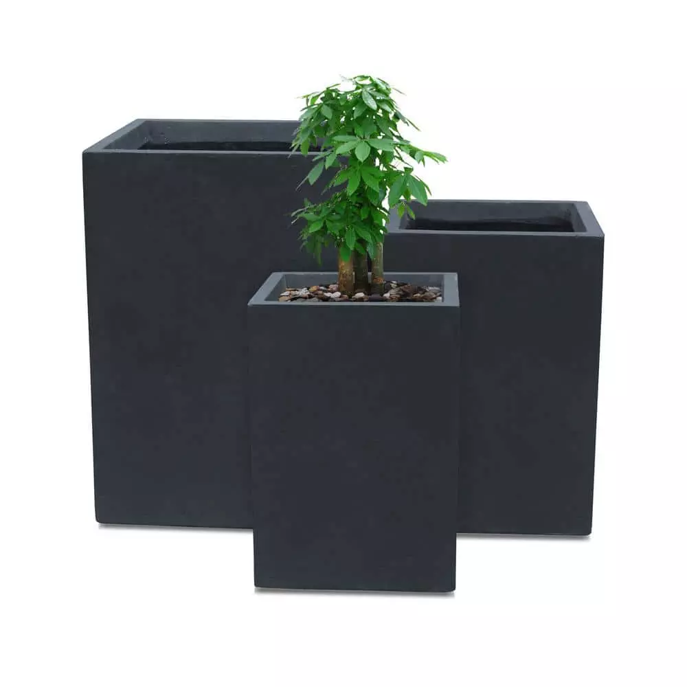 KANTE 19", 16" and 13"H Charcoal Finish Concrete Tall Square Set of 3, Outdoor Indoor Lightweight Planters w/ Drainage Hole 3 KANTE 19", 16" and 13"H Charcoal Finish Concrete Tall Square Set of 3, Outdoor Indoor Lightweight Planters w/ Drainage Hole
