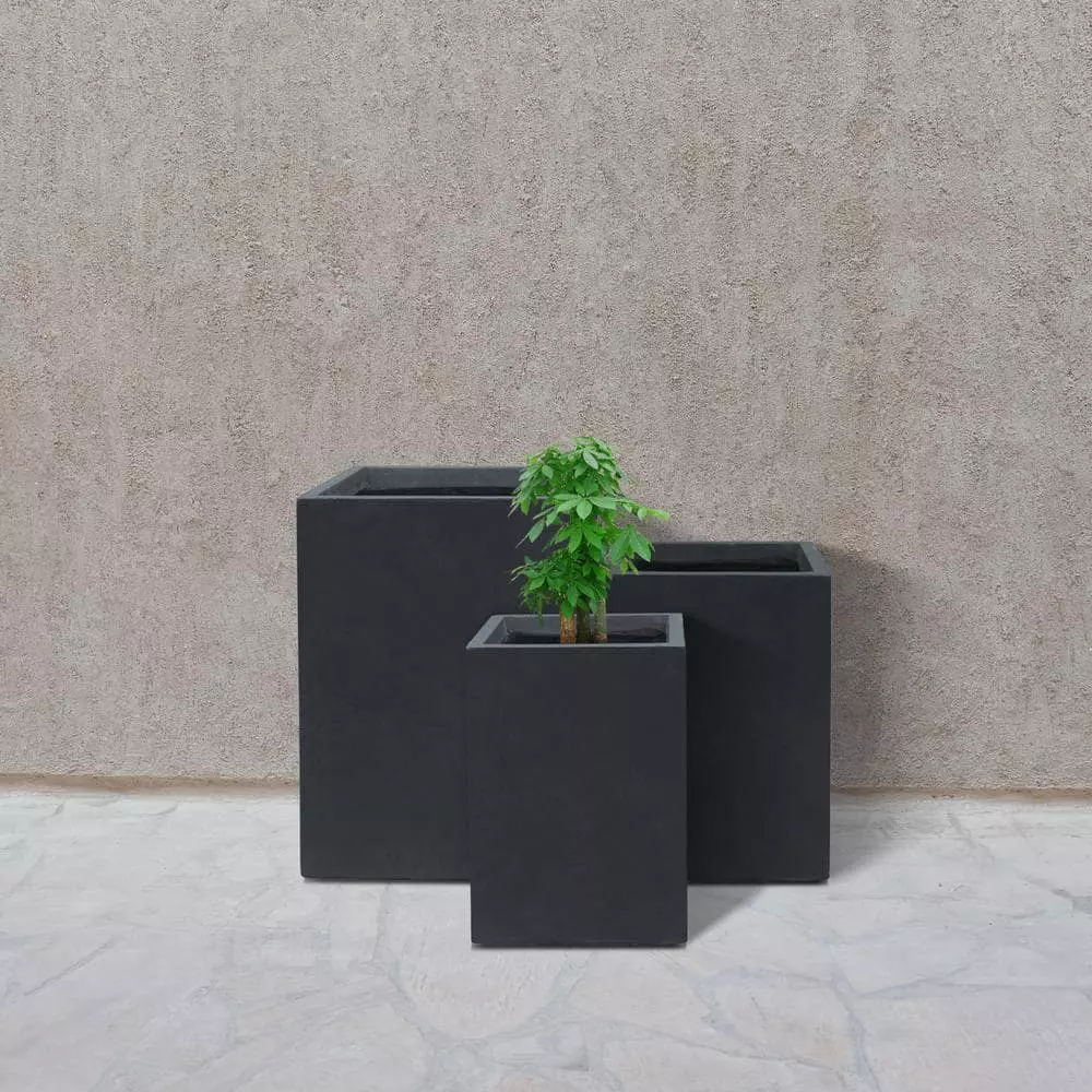 KANTE 19", 16" and 13"H Charcoal Finish Concrete Tall Square Set of 3, Outdoor Indoor Lightweight Planters w/ Drainage Hole 10 KANTE 19", 16" and 13"H Charcoal Finish Concrete Tall Square Set of 3, Outdoor Indoor Lightweight Planters w/ Drainage Hole - Image 8