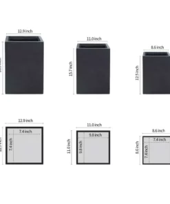KANTE 19", 16" and 13"H Charcoal Finish Concrete Tall Square Set of 3, Outdoor Indoor Lightweight Planters w/ Drainage Hole 12 KANTE 19", 16" and 13"H Charcoal Finish Concrete Tall Square Set of 3, Outdoor Indoor Lightweight Planters w/ Drainage Hole -Vigoro sales Store charcoal kante plant pots rf0007abc c60121 c3 1000