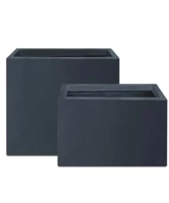 KANTE 23.6" and 19.4"L Rectangular Charcoal Finish Lightweight Concrete Long Planter w/ Drainage Hole Set of 2 Outdoor/Indoor