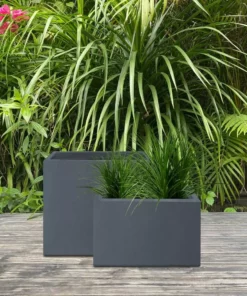 KANTE 23.6" and 19.4"L Rectangular Charcoal Finish Lightweight Concrete Long Planter w/ Drainage Hole Set of 2 Outdoor/Indoor -Vigoro sales Store charcoal kante plant pots rf0146sa c60121 fa 1000