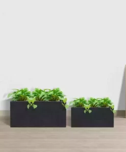 KANTE 31.4" & 23.6"L Rectangular Charcoal Finish Lightweight Concrete Long Planters w/Drainage Hole Set of 2, Outdoor/Indoor -Vigoro sales Store charcoal kante plant pots rf0264ac c60121 1f 1000