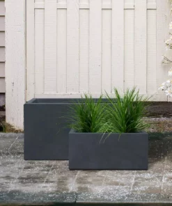 KANTE 31.4" & 23.6"L Rectangular Charcoal Finish Lightweight Concrete Long Planters w/Drainage Hole Set of 2, Outdoor/Indoor -Vigoro sales Store charcoal kante plant pots rf0264ac c60121 31 1000