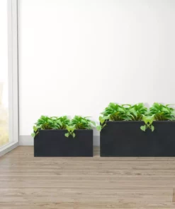 KANTE 31.4" & 23.6"L Rectangular Charcoal Finish Lightweight Concrete Long Planters w/Drainage Hole Set of 2, Outdoor/Indoor -Vigoro sales Store charcoal kante plant pots rf0264ac c60121 44 1000