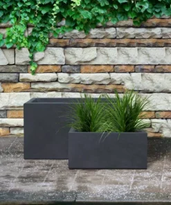 KANTE 31.4" & 23.6"L Rectangular Charcoal Finish Lightweight Concrete Long Planters w/Drainage Hole Set of 2, Outdoor/Indoor -Vigoro sales Store charcoal kante plant pots rf0264ac c60121 66 1000