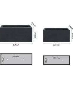 KANTE 31.4" & 23.6"L Rectangular Charcoal Finish Lightweight Concrete Long Planters w/Drainage Hole Set of 2, Outdoor/Indoor -Vigoro sales Store charcoal kante plant pots rf0264ac c60121 c3 1000