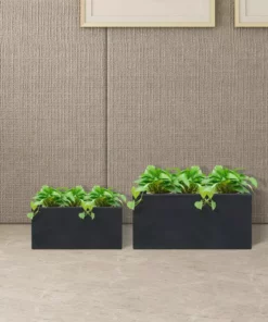 KANTE 31.4" & 23.6"L Rectangular Charcoal Finish Lightweight Concrete Long Planters w/Drainage Hole Set of 2, Outdoor/Indoor -Vigoro sales Store charcoal kante plant pots rf0264ac c60121 fa 1000