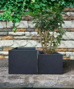 KANTE 17.3 in. W Square Charcoal Lightweight Concrete and Fiberglass Planters with Drainage Holes (Set of 2) -Vigoro sales Store charcoal kante plant pots rf2015015bc c60121 fa 1000